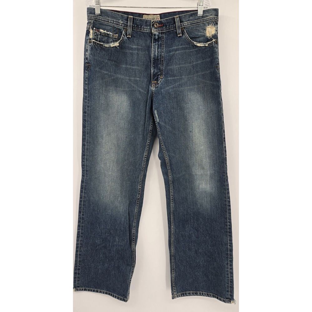 BKE Buckle Jeans Mens‎ 34x33 Marshall Distressed Blue Straight Leg Boot Cut